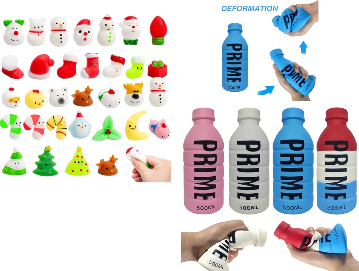 Happy Trendz® Squishy Pakket - 10x Kerst Mochi Squishies + 2x Prime Squishy in Willekeurige Kleuren | Super Zacht Traagschuim, Anti-Stress | Kijk en Geniet